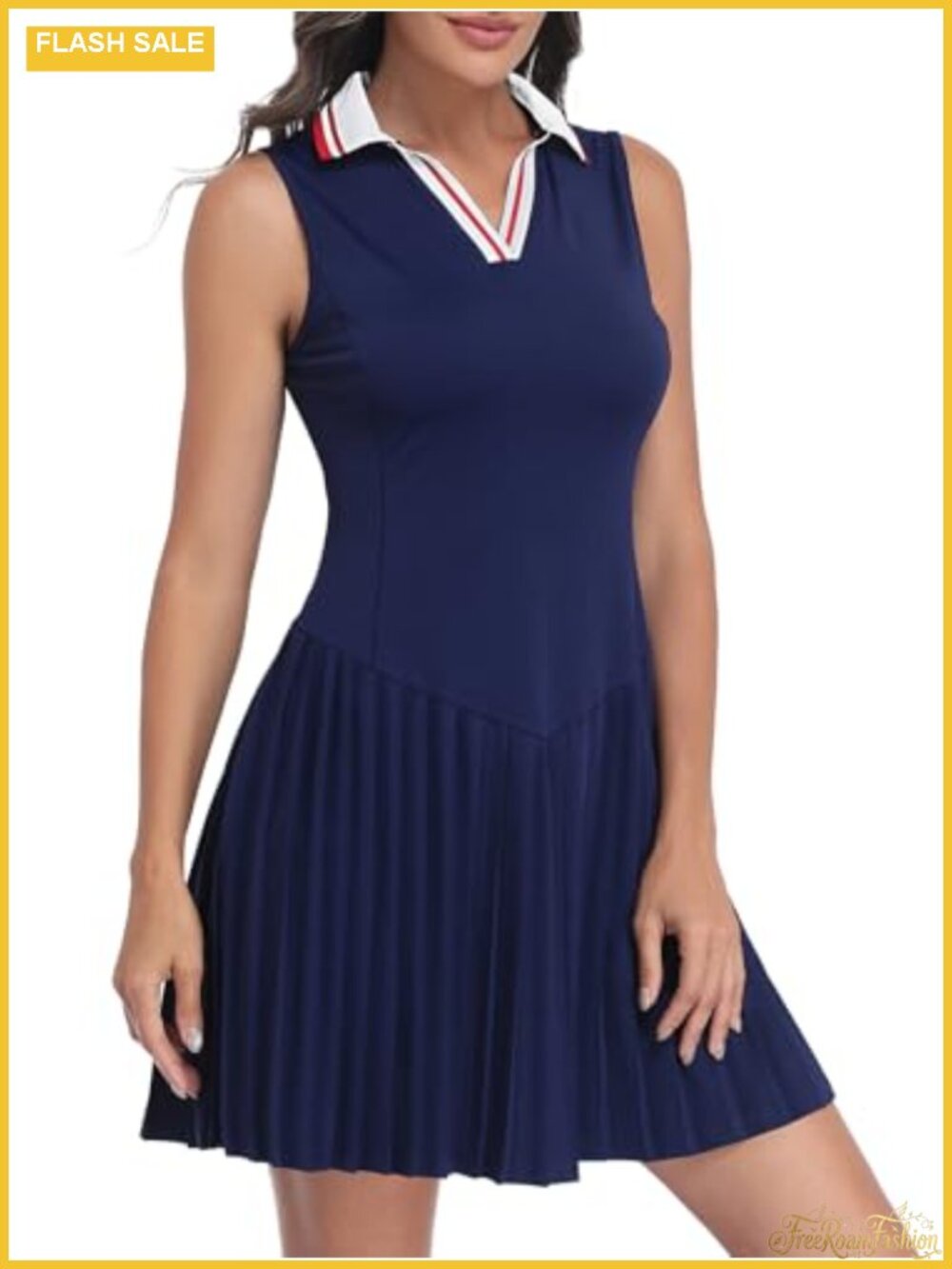V-Neck Sleeveless Tennis Dress with Shorts Pleated Athletic Outfit